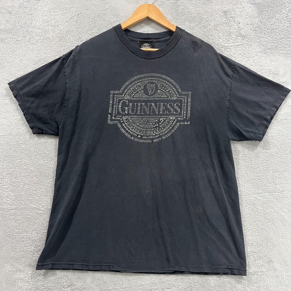 Vintage Guiness Beer Shirt Adult XL Faded Distressed Black Ireland Dublin Y2k